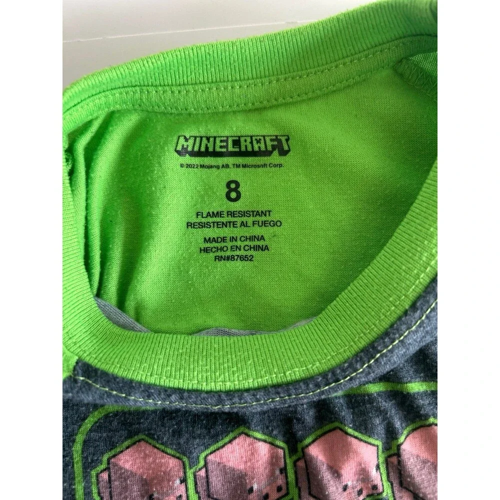 Minecraft Boys Long Sleeve Graphic Tee - Green & Grey - Size 8